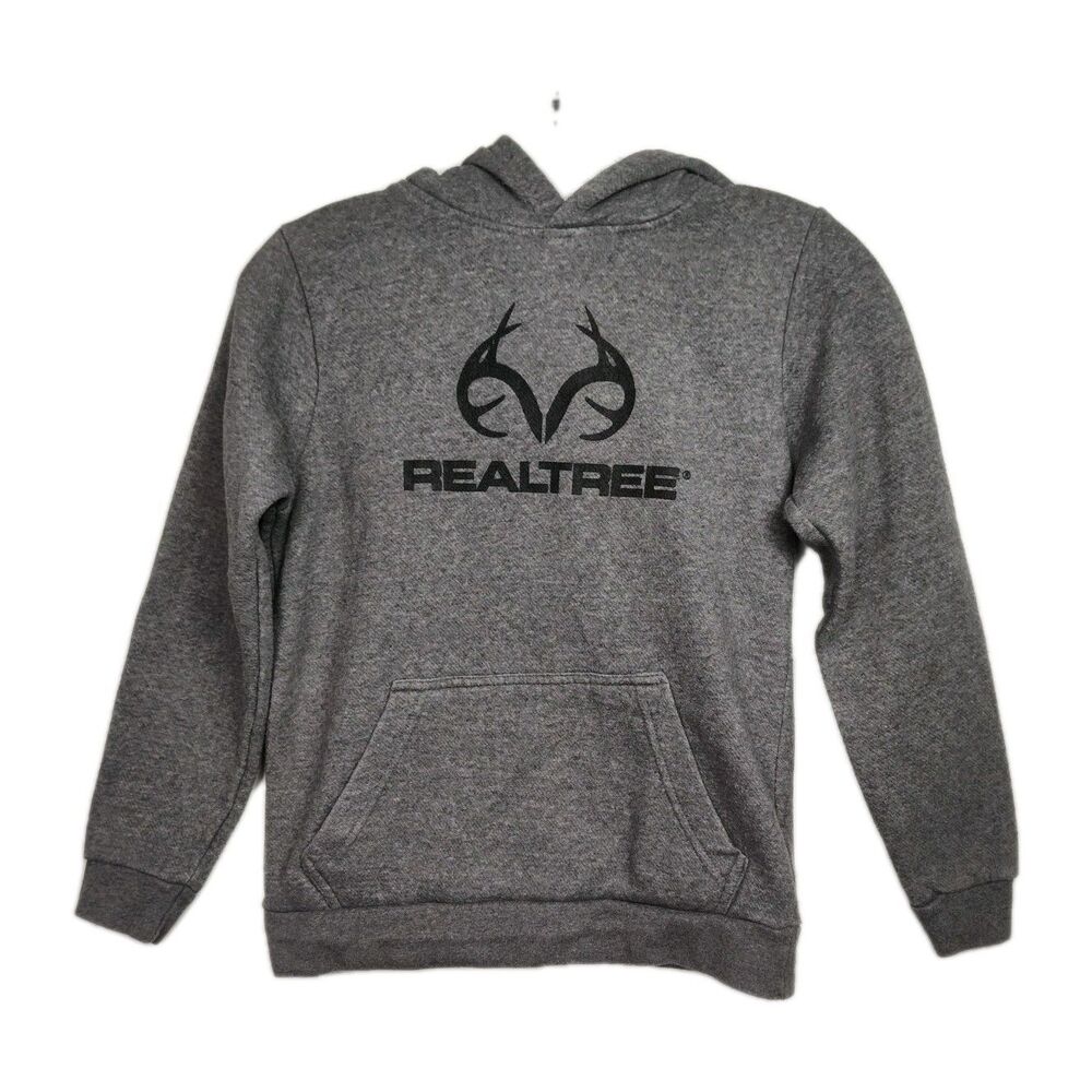 Realtree Hoodie Sweatshirt Youth Boys'‎ M Gray Large Logo Pockets Pullover
